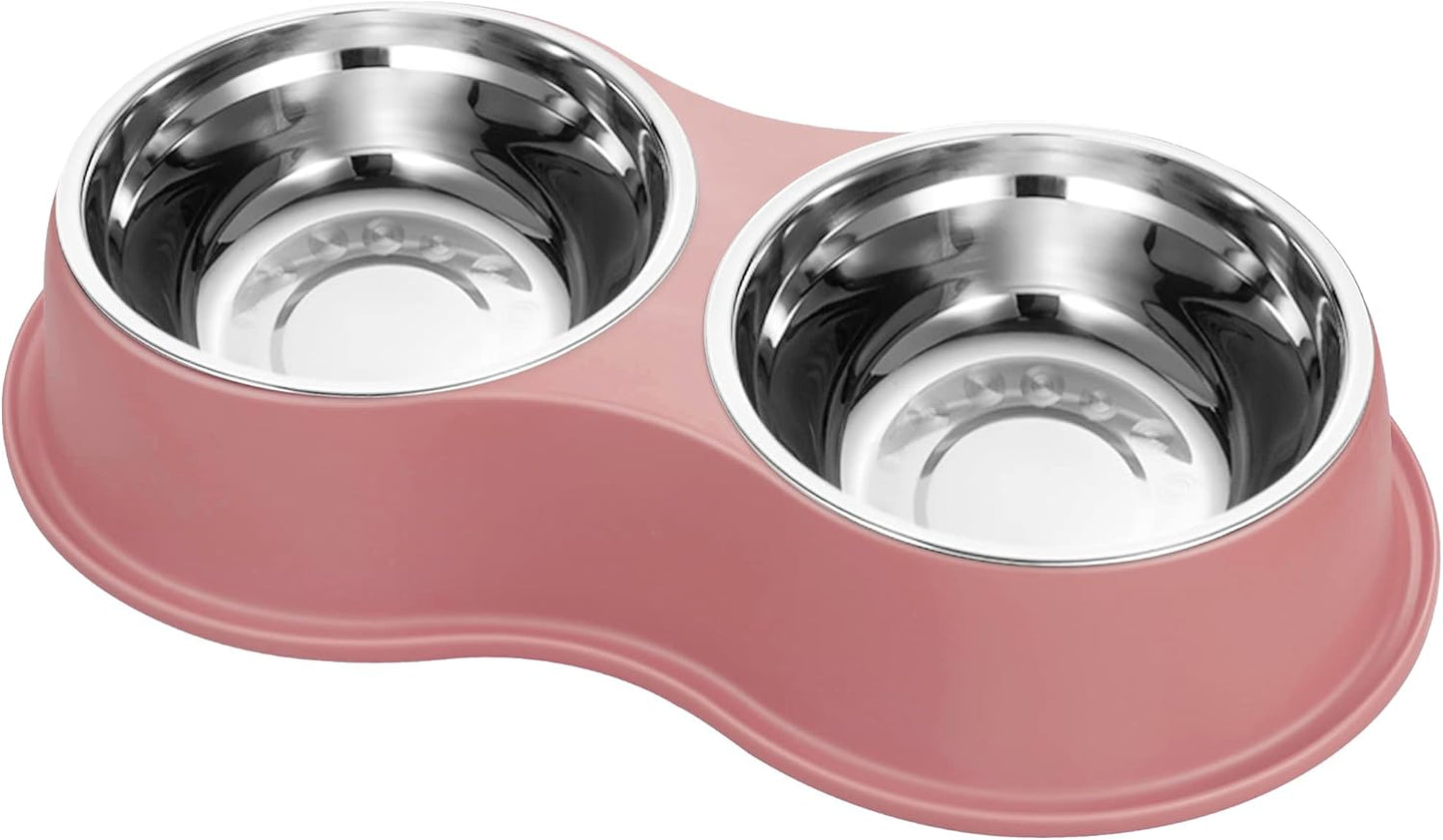 Dog Bowls Double Dog Water and Food Bowls Stainless Steel Bowls with Non-Slip Resin Station, Pet Feeder Bowls for Puppy Medium Dogs Cats