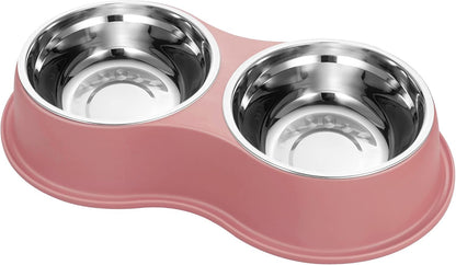 Dog Bowls Double Dog Water and Food Bowls Stainless Steel Bowls with Non-Slip Resin Station, Pet Feeder Bowls for Puppy Medium Dogs Cats