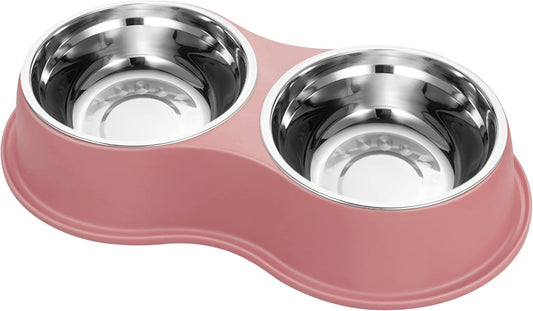 Dog Bowls Double Dog Water and Food Bowls Stainless Steel Bowls with Non-Slip Resin Station, Pet Feeder Bowls for Puppy Medium Dogs Cats