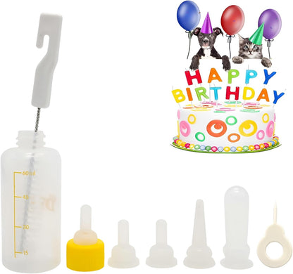 Kitten Bottle Feeding Kit 1ml 3ml 5ml 10ml 60ml Kitten Milk Replacement Bottles Small Animals Waterer Feeder for Nursing Newborn Kittens Cat Rabbit