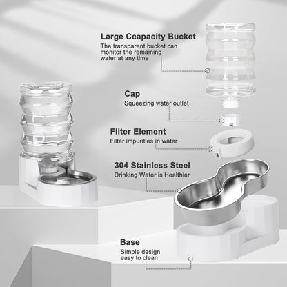 RIZZARI Pet Water Bowl Dispenser: 4L Automatic Stainless Steel Gravity Feeder - Large Capacity for 8-20 LB Cats and Dogs with Joint Spine Pain - for Kitchen Bedroom