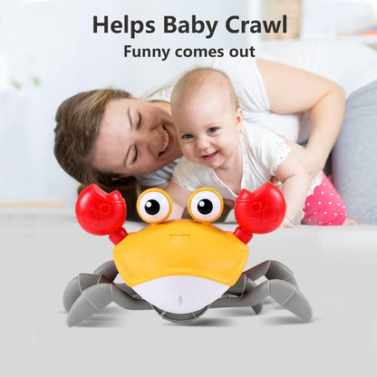 Crawling Crab Baby Toy Gifts: Tummy Time Toys Walking Dancing Cute Essentials Electric Induction Sensory Stuff Moving Babies Crabs with Light Up Music for Toddler Boys Girls Items Interaction Gadgets