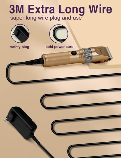 Dog Grooming Clippers, Professional Dog Clipper for Thick Coat 12V Plug-in Pet Trimmer High Power Pet Clippers Low Noise with Guard Combs Brush for Dogs Cats and Other Animal