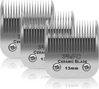 3 Pack 3-3/4FC Detachable Pet Dog Grooming Ceramic Blades,Compatible with Andis,Oster A5,Wahl KM-10 Series,Size 3-3/4FC Blade 1/2-Inch 13MM Cut Length