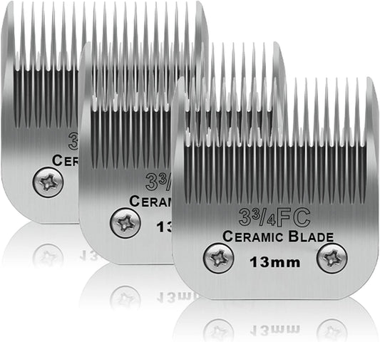 3 Pack 3-3/4FC Detachable Pet Dog Grooming Ceramic Blades,Compatible with Andis,Oster A5,Wahl KM-10 Series,Size 3-3/4FC Blade 1/2-Inch 13MM Cut Length