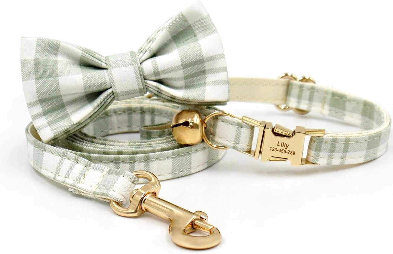 Personalized Cat Collar with Engraved Name Phone Number for Boy and Girl Kittens (Plaid)