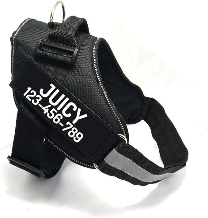 PawPawify Custom No Pull Dog Harness with Name and Phone Number, Heavy Duty Personalized Pet Vest to Prevent Tugging, Pulling, or Choking, Training and Walking (Black, XS (5-9LBS))