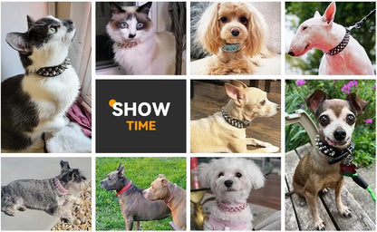 Serijoars Spiked Dog Collar Soft Pu Leather Mushrooms Rivet Spike Studded Dog Collar Adjustable Puppy Collars (XS, Hot Pink)