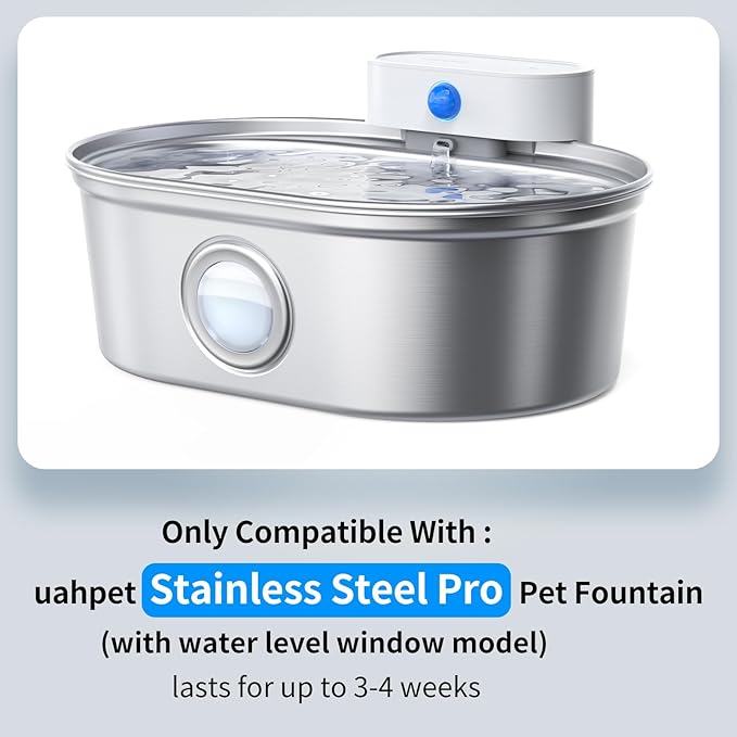 uahpet 6 Pack Replacement Filters & 8 Pack Replacement Filter Sponges for Stainless Steel Pet Fountain Pro (with water level window version), water fountain is not included