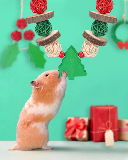 Xylolfsty 8PCS Christmas Guinea Pig Toys Xmas Chinchilla Toys Hamster Bunny Rabbit Treats for Teeth Grinding Christmas Decor for Small Pet Cage Christmas pet Accessories Gifts Idea