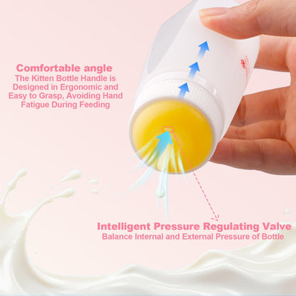 Kitten Bottle Feeding kit with Feeding Nipple and Syringe, Soft Silicone Nursing Pet Feeding Bottle, Ventilation Valve Resistant Tearing for Small Puppies, Kittens, Rabbit (M Nipple-Yellow)