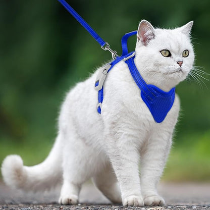Cat Harness and Leash Set Escape Proof for Kitten Walking, Soft Adjustable Top Handle Vest Harnesses for Cats, Easy Control Breathable Reflective Small Medium Large, Sapphire Blue,XS