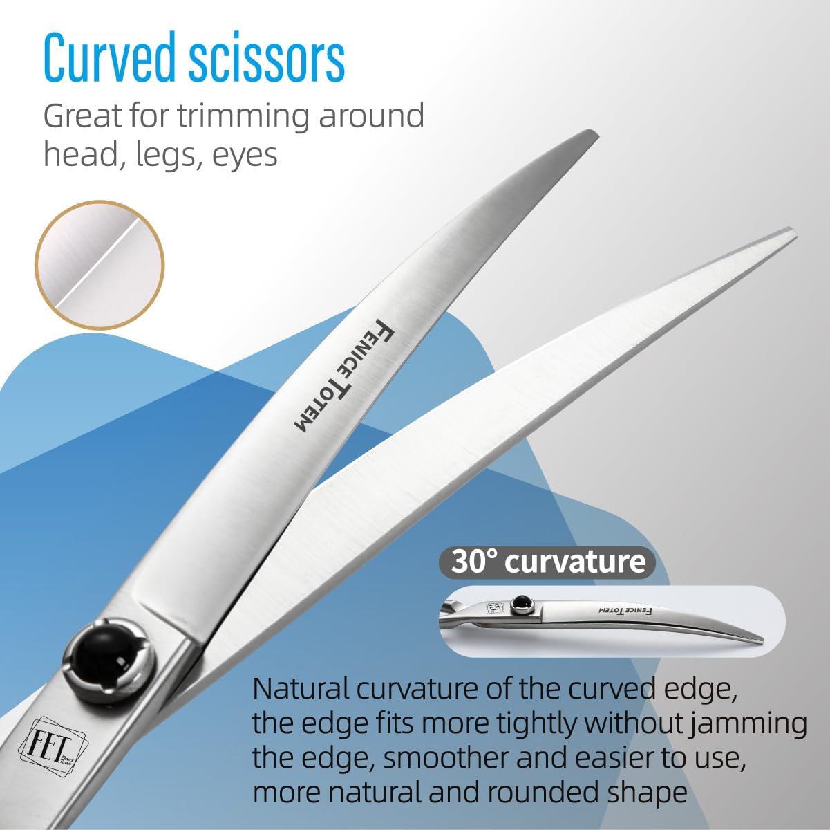 Dog Grooming Scissors: 7.5 inch Pet Curved Shears Made Of Japanese 9CR Advanced Stainless Steel Professional Grooming Scissors for Dogs Cats and Other Pets