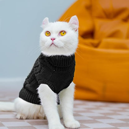 PUPTECK Winter Cat Sweater Coat - Soft Warm Cold Weather Clothes Knitwear for Kittens & Small Dogs Indoor Outdoor Wearing, Knitted Classic for Doggies Kitties Girls Boys, Black, M