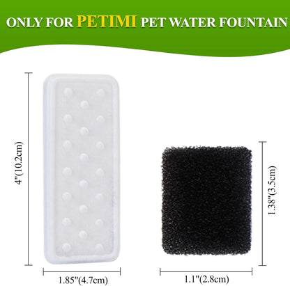Accessories Set (Replacement Filter & Water Pump Sponge) for Pet Water Fountain- 6 pcs Packed Filters and 6 pcs Packed Sponges, Fits PETIMI 2 Gallons and 3 Gallons Pet Fountain Series