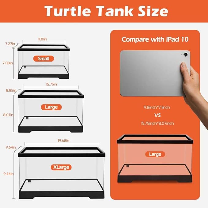 AZV Large Turtle Tank Kit,PC Starter Aquarium Indoor,Red Eared Slider Aquatic for Baby Tortoise,Fishes and Amphibians,Include Basking Platform*1,Filter*1,Filter Plates*2,Plants*2,Lamp*1,Bulb*1,Stone*1