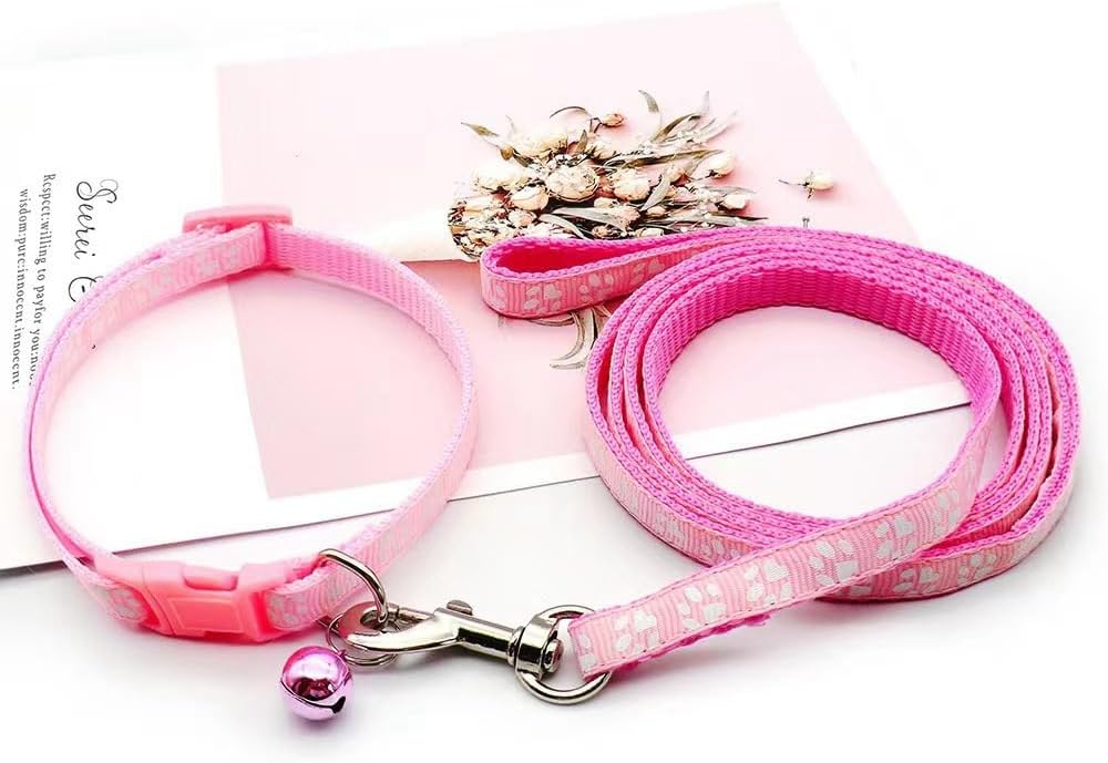 Pink Small Cat Collar with Bell,Nylon Basic Reflective Puppy Collars Paw Print for XXS Xs Small Dog Pet Animal Litter Tiny Kitten Girls