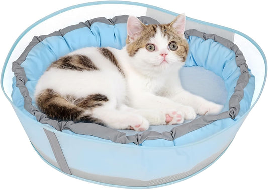 Cat Beds for Indoor Cats, Round Dog Bed for Small Dogs, Puppy, Kitten -Soft Plush Washable Cat Bed Calming with Protective Shield (Blue，21 Inches)