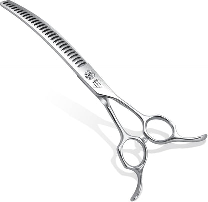 Professional Curved Thinning Scissors for Dog Grooming, 30-Degree Curvature, Japanese 440C for Trimming Dogs Cats and Other Pets face and paws (Curved Chunker)
