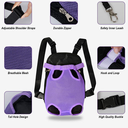 FEimaX Dog Carrier Backpack Pet Legs Out Front Cat Travel Bag, Adjustable Puppy Backpacks Carriers Hands-Free for Small Medium Dogs Cats Hiking Traveling Camping Daily Walking (Medium, Purple)