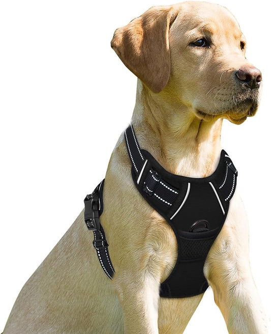 BARKBAY No Pull Dog Harness Front Clip Heavy Duty Reflective Easy Control Handle for Large Dog Walking(Black,XS)
