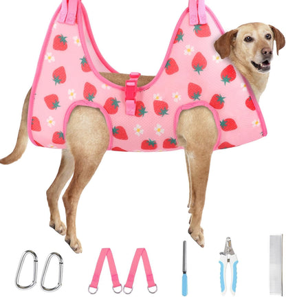Supet Dog Grooming Hammock, Dog Hanging Harness for Nail Trimming Doorframe, Pet Holder Restraint for Clipping Nails, Pet Hoist Sling for Cutting Nails, Ear & Eye Cleaning, Medicine at Home (L)