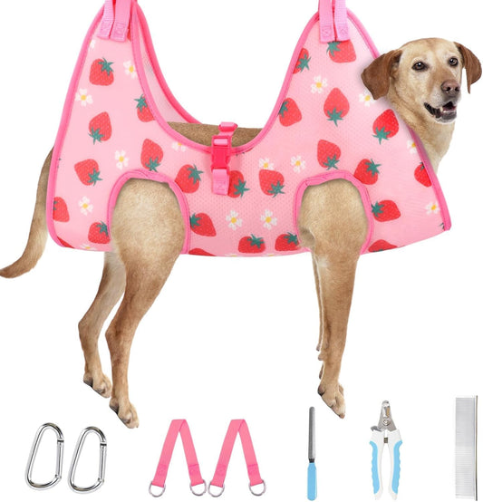 Supet Dog Grooming Hammock, Dog Hanging Harness for Nail Trimming Doorframe, Pet Holder Restraint for Clipping Nails, Pet Hoist Sling for Cutting Nails, Ear & Eye Cleaning, Medicine at Home (L)