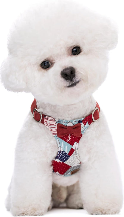 Puppytie No Pull Small Dog Harness with Multifunction Dog Leash,Lightweight Soft Adjustable No Choke Escape Proof Pet Harness Vest Pet Harness Vest,Suede Bow red,S