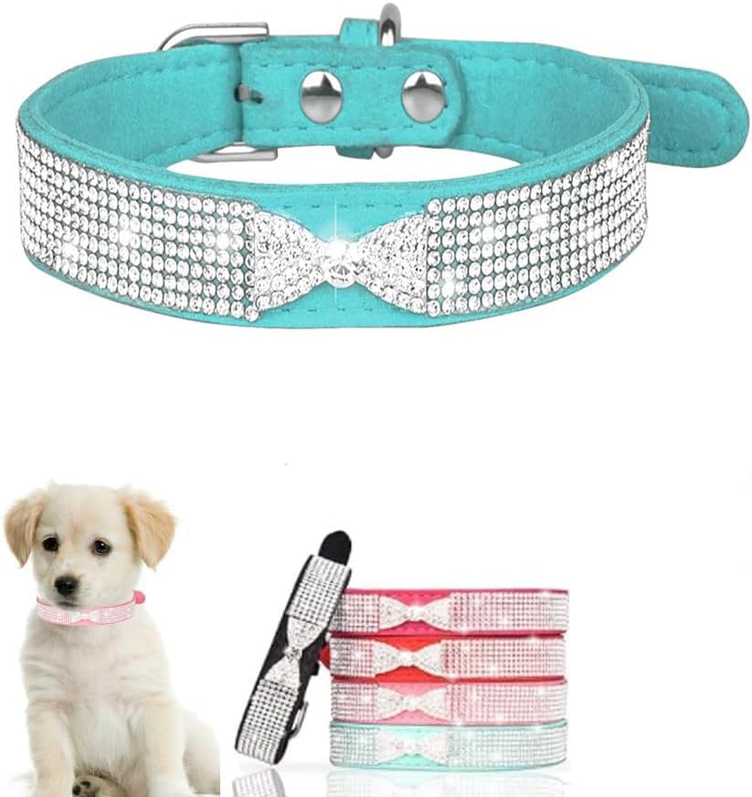 Serijoars Small Dog Collar with Rhinestone Crystal Diamond Colorful Bling Girl Puppy Cat Collars (XS, Light Blue3)