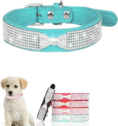 Serijoars Small Dog Collar with Rhinestone Crystal Diamond Colorful Bling Girl Puppy Cat Collars (S, Light Blue3)