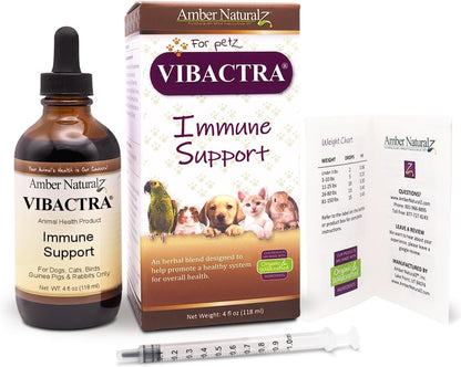 Amber NaturalZ Vibactra Immune Support Herbal Supplement for Dogs, Cats, Birds, Guinea Pigs, and Rabbits | Pet Herbal Blend for Overall Health | 4 Fluid Ounce Glass Bottle | Manufactured in The USA
