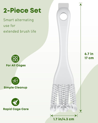 Pawfly 2 Pcs Bird Cage Cleaner Brush, 2-in-1 Bird Cage Cleaning Brush, Bird Poop Remover for Perches, Kennels & Small Animal Cages, Bird Cage Accessories, Bird Droppings Removal Brush
