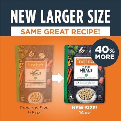 Instinct Freeze Dried Raw Meals, Natural Dry Dog Food, Grain Free - Grass Fed Lamb, 14 oz. Bag