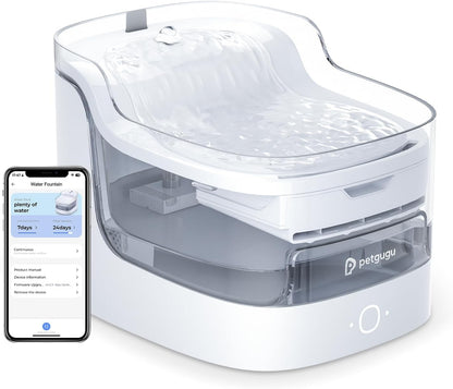 Cat Water Fountain, Automatic Water Dispenser, 2L Pet Water Fountain Transparent Water Tank, 8 Layers Filters Cat Fountain Dog Water Fountain Wireless Pump 2.4G WiFi PF1L