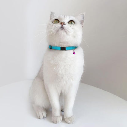 Breakaway Cat Collar Leather with Removable Bell - 13 Colors Available - Soft Adjustable Girl Boy Safety Lightweight Pet Kitten Collars Pink Brown Blue Green Red Orange Black (Emerald)