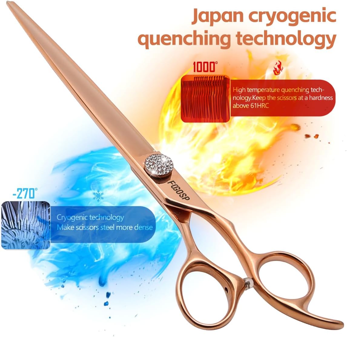 Rose Gold Titanium Professional 8'' Straight Dog Grooming Scissors Long Large Grooming Shears for Dogs Pet Japan 440C Right Handed Dog Hair Cutting Scissors for Poodle(8,Straight)