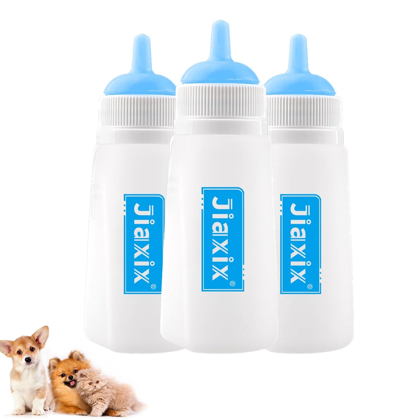3 Pack Kitten Silicone Bottle Feeding Kit,Nipple & Feeding Kit for Kittens, Reusable Newborn Kitten Supplies, Suitable for Feeding Kitten, Puppy, Rabbit,Hamster (Blue, Large)