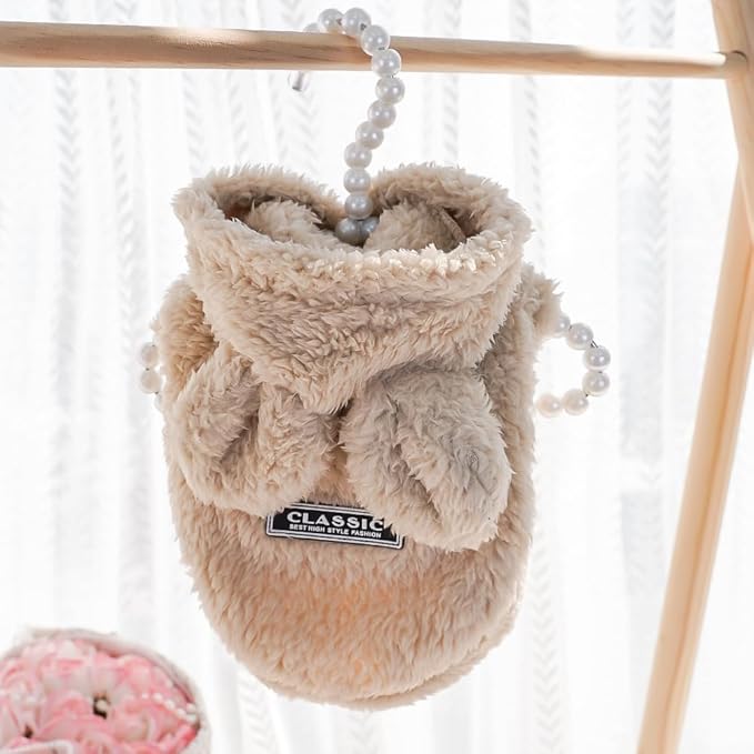 Cat Bunny Ears Costume Cute Dog Kitten Hoodies Sweater Rabbit Ears Puppy Pet Apparel (Large,Beige)