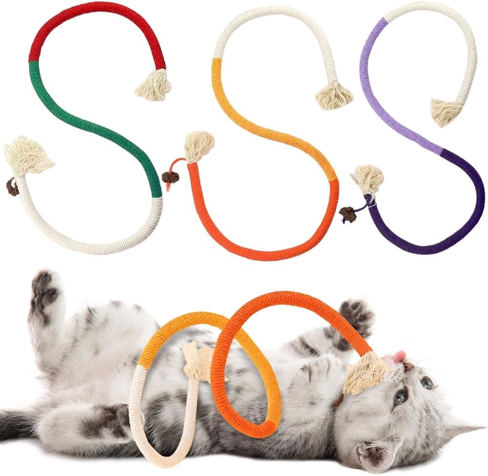 PAZ'S GIFT Cat Chew Toys - Kick & Rope Toys for Indoor Cat Interaction & Teething - 3 Pack