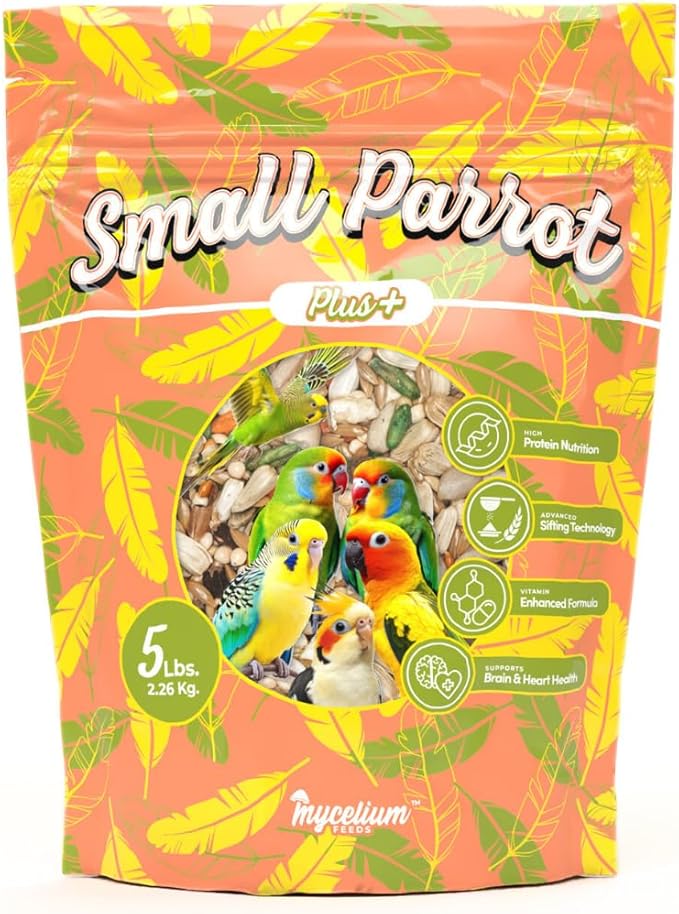 Mycelium Organic Small Parrot Plus Bird Seed (5 LBS) | Premium Food for Small Pet Birds | High-Protein, Vitamin-Fortified Daily Nutrition | Supports Brain & Heart Health | USA Made, Non-GMO