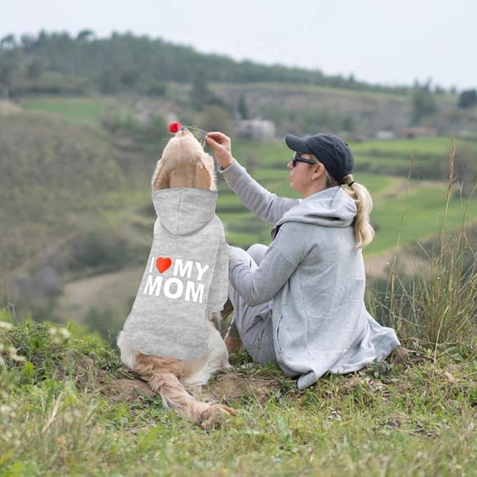GreenJoy Dog Sweater Dog Hoodie Cold Weather Coat Hooded Sweatshirt for Puppies,Cats, Small Medium Large Dogs (Light Grey(I Love My Mom), XX-Large)