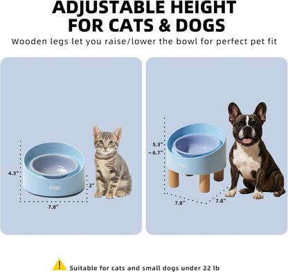 MS!MAKE SURE Cat Bowls, Adjustable Elevated Ceramic Cat Bowls with Anti-Slip Rubber Pad, Splash Guard, Lead & Cadmium Free, Whisker Friendly, for Puppies & Cats - 5.1" Wide, 295ML (10 oz), Blue