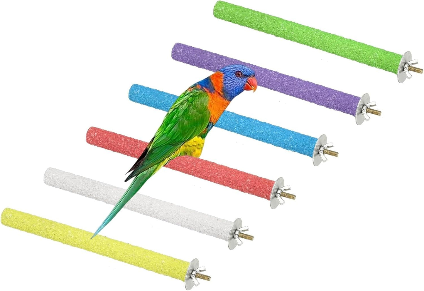 Parrot Perch, Wooden Parrot Perch Stand Toy, Paw Grinding Stick, Bird Cage Accessories, 7.87 x 0.6in (6 Colors, 6 Pcs) Birds Toys Intended for Cage/Parakeets/Conure/Budgie