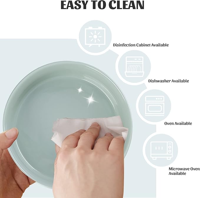 SPUNKYJUNKY 15° Slanted Ceramic Dog and Cat Bowl with Wooden Stand, Tilted Bulldog Food and Water Bowl No Slip Non-Spill for Cats Medium Dogs Big Face Pets 28.7 OZ (3.6 Cups, Morandi Green × 2)