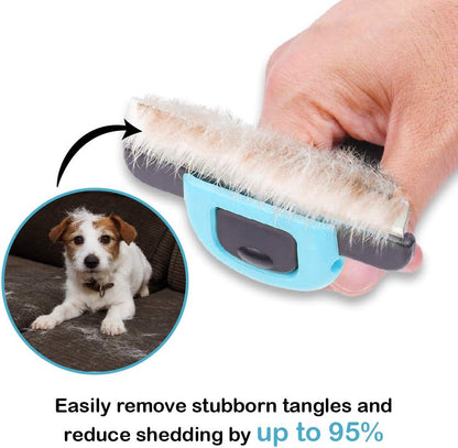 Pets First Professional Pet Brush - Grooming & Deshedding Tool for Cats & Dogs - Reduces Shedding, Dead Hair, Tangles - Detachable Stainless Steel Comb for Easy Cleaning - Soft Anti-Slip Handle,Blue