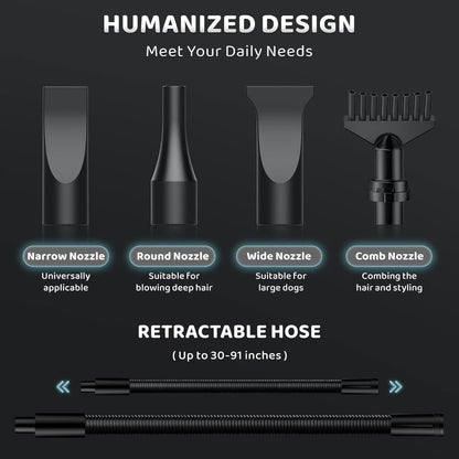 Dog-Hair-Dryer, 5.2HP/ 3800W High Velocity Pet Blow Dryer with Heater for Grooming, Speed Temperature Adjustable Dog Blower Grooming Dryer with 4 Nozzles