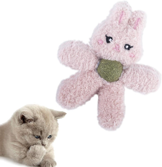 Cat Toys with Catnip Kitten Chew Bite Supplies Boredom Relief Fluffy Kitty Teeth Cleaning Chewing Cat Lovers Interactive Plush Gift (Rabbit)