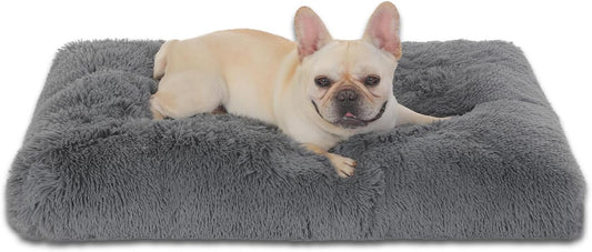 Bedfolks Waterproof Dog Crate Bed,Plush Dog Crate Pad with Removable Cover,Faux Fur Dog Bed for Medium Dogs,Fluffy Washable Dog Kennel Bed 29"x21",Solid Dark Grey