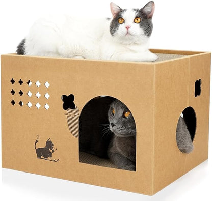 Cat Cardboard House with 2 PCS Scratching Pads，Large Cat Scratcher Bed Cat Scratchers Lounge for Indoor Cats with Corrugated Board Detachable Cat Scratcher Box for Cats.(Cactus) 1