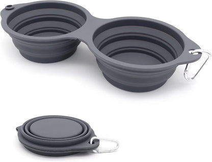 SLSON Collapsible Dog Bowls,Integrated Molding Dog Double Bowl No Plastic Rim 2 in 1 Foldable Pet Food & Water Bowl Cat Feeder Dish for Walking,Hiking,Camping (Dark Grey)